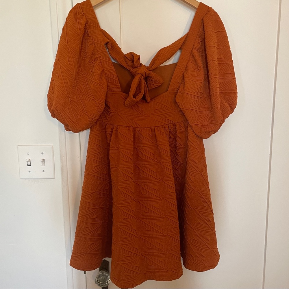 Free People Orange puff sleeve dress xs